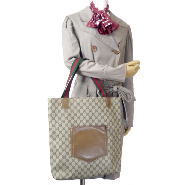 OLD Gucci　革ポケット トートバッグ（茶）