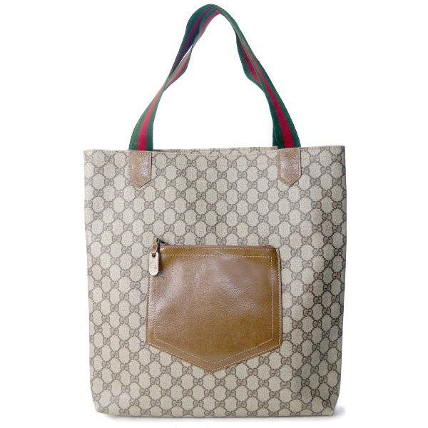 OLD Gucci　革ポケット トートバッグ（茶）