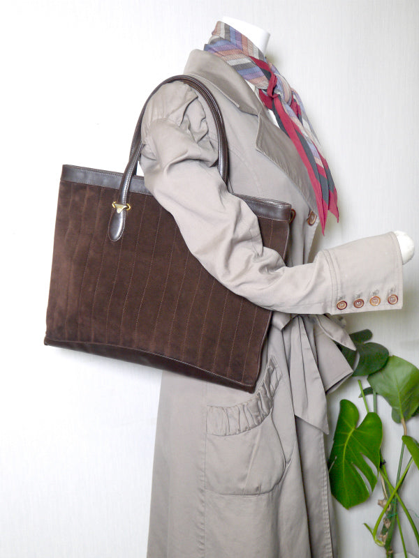 OLD Gucci スエード縦ステッチトートバッグ（茶）