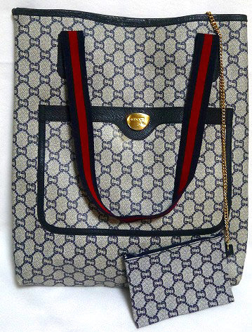 OLD Gucci Plus　定番トートバッグ(青)ミニポーチ付き
