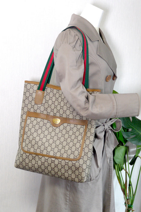 OLD Gucci Plus　定番トートバッグ(茶)ミニポーチ付き