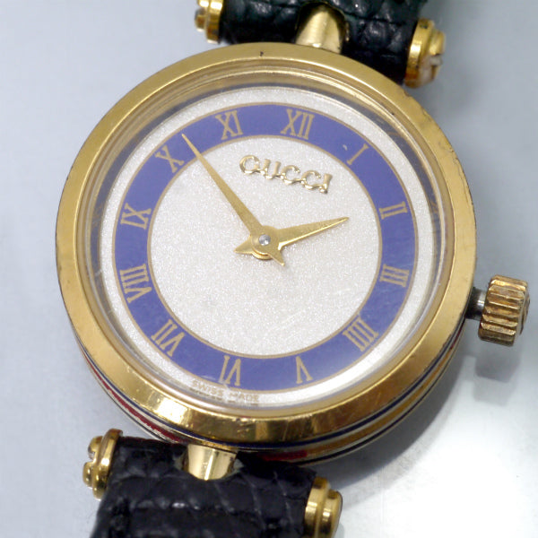 OLD Gucci サイドシェリーミニ腕時計（リザード/黒）