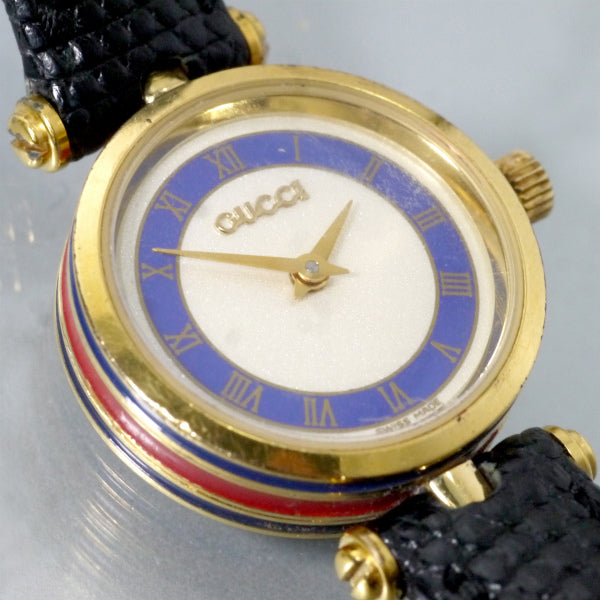 OLD Gucci サイドシェリーミニ腕時計（リザード/黒）