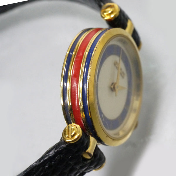 OLD Gucci サイドシェリーミニ腕時計（リザード/黒）