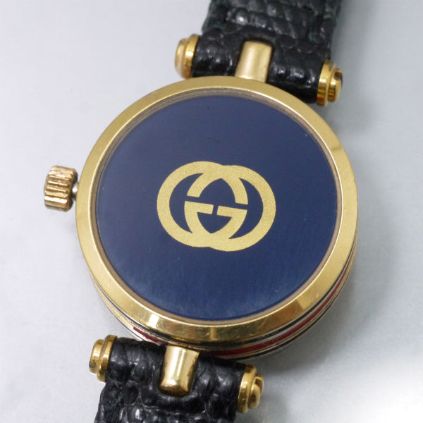 OLD Gucci サイドシェリーミニ腕時計（リザード/黒）