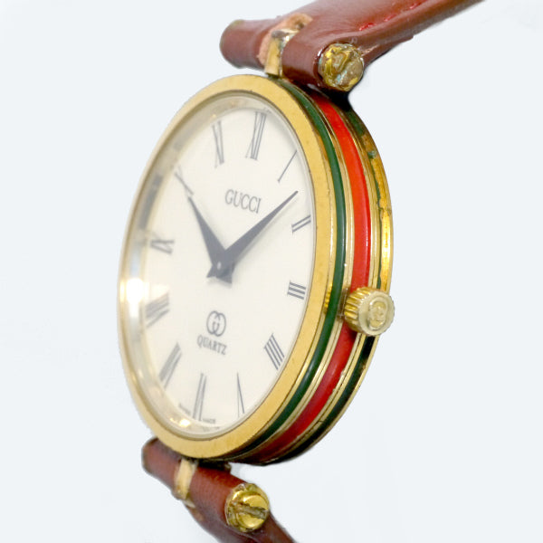 OLD Gucci　サイドシェリー腕時計（赤茶バンド）