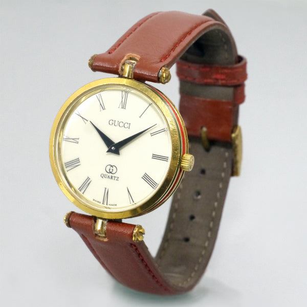 OLD Gucci　サイドシェリー腕時計（赤茶バンド）