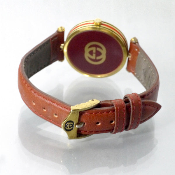 OLD Gucci　サイドシェリー腕時計（赤茶バンド）