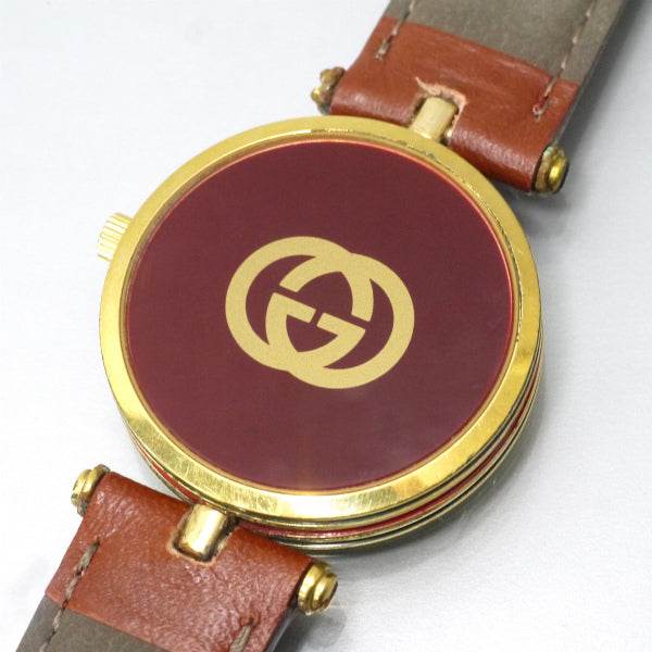 OLD Gucci　サイドシェリー腕時計（赤茶バンド）