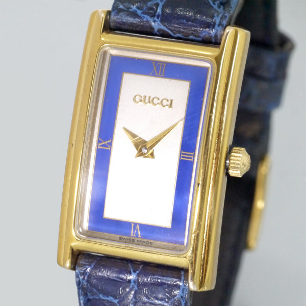 OLD Gucci　長方形フェイス クロコバンド腕時計（青）