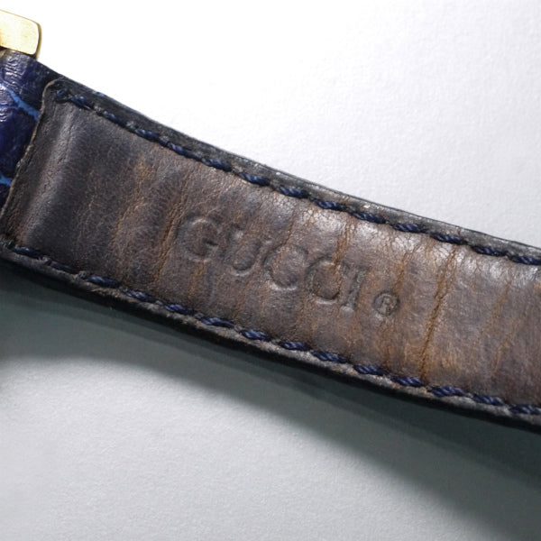 OLD Gucci　長方形フェイス クロコバンド腕時計（青）
