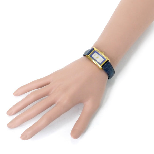 OLD Gucci　長方形フェイス クロコバンド腕時計（青）