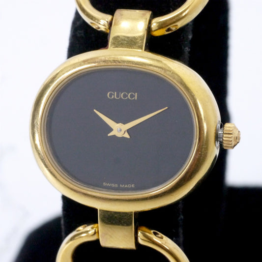 OLD Gucci　ブラックフェイス ブレスレット腕時計（ゴールド）