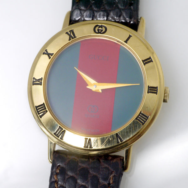 OLD Gucci ギリシャ数字 シェリー腕時計（リザード・濃茶）