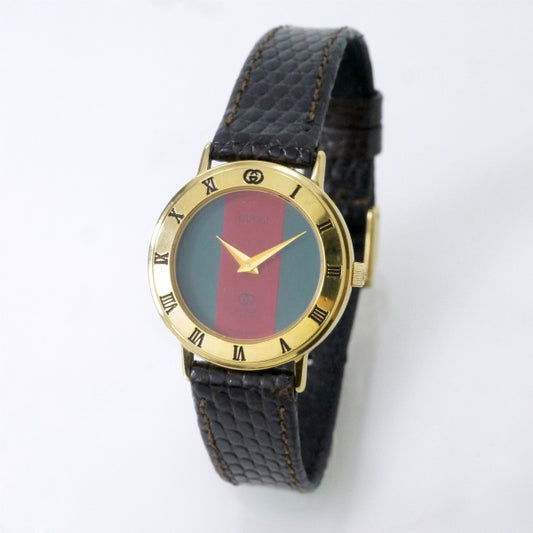 OLD Gucci ギリシャ数字 シェリー腕時計（リザード・濃茶）