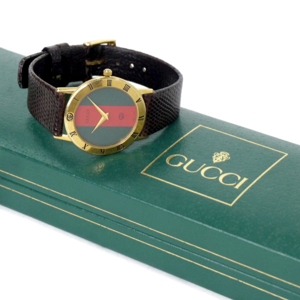 OLD Gucci ギリシャ数字 シェリービッグ腕時計（リザード・濃茶）