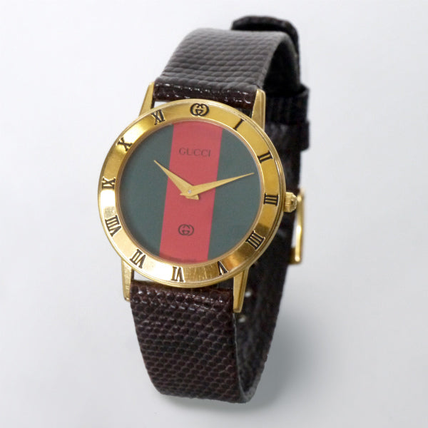OLD Gucci ギリシャ数字 シェリービッグ腕時計（リザード・濃茶）