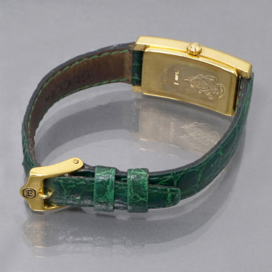 OLD Gucci　長方形フェイス クロコバンド腕時計（緑）