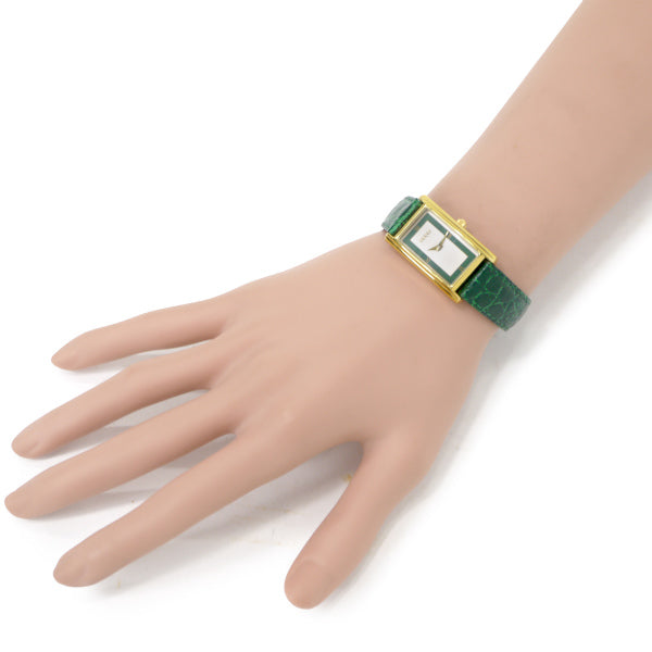 OLD Gucci　長方形フェイス クロコバンド腕時計（緑）