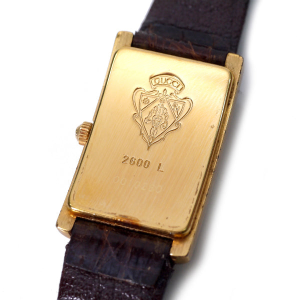 OLD Gucci クロコ型押しバンド腕時計（長方形・ボルドー)