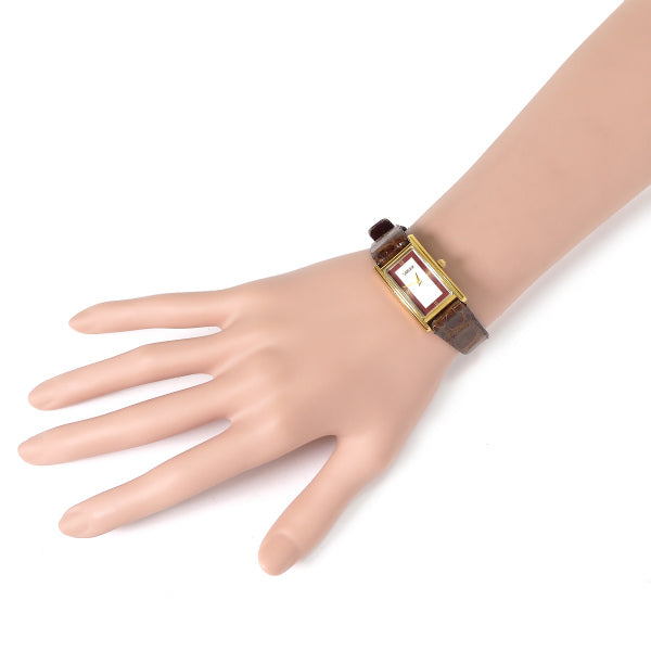 OLD Gucci クロコ型押しバンド腕時計（長方形・ボルドー)