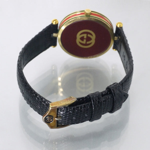 OLD Gucci　サイドシェリービッグフェイス腕時計（リザード/黒）