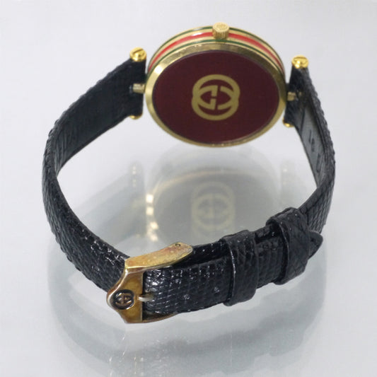 OLD Gucci　サイドシェリービッグフェイス腕時計（リザード/黒）