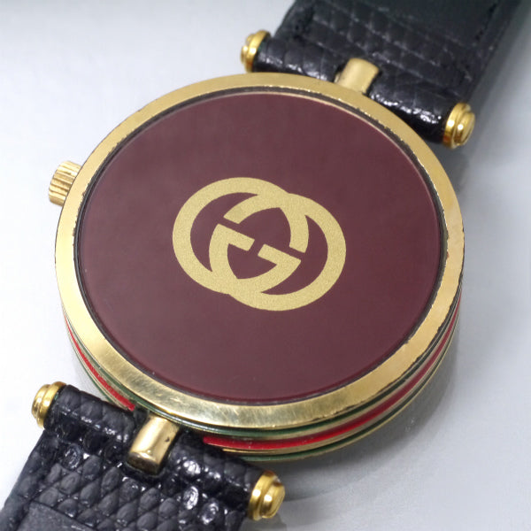 OLD Gucci　サイドシェリービッグフェイス腕時計（リザード/黒）