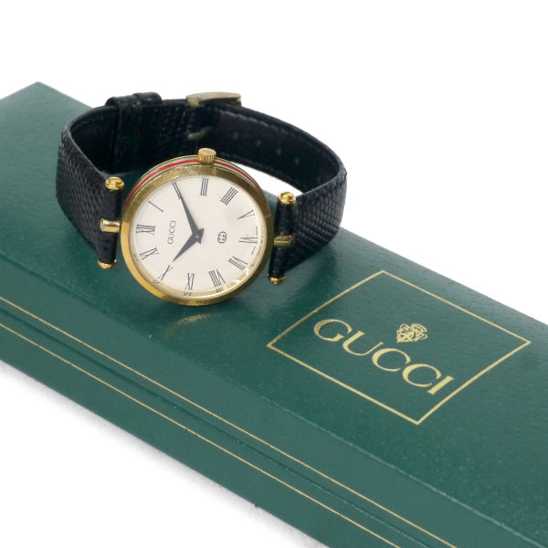OLD Gucci　サイドシェリービッグフェイス腕時計（リザード/黒）