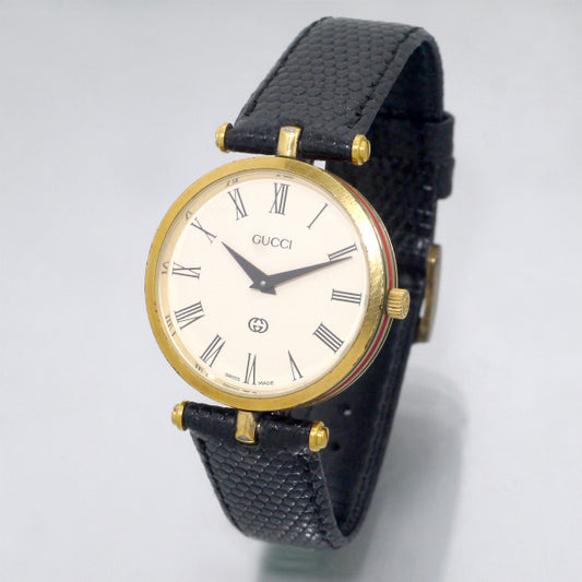 OLD Gucci　サイドシェリービッグフェイス腕時計（リザード/黒）