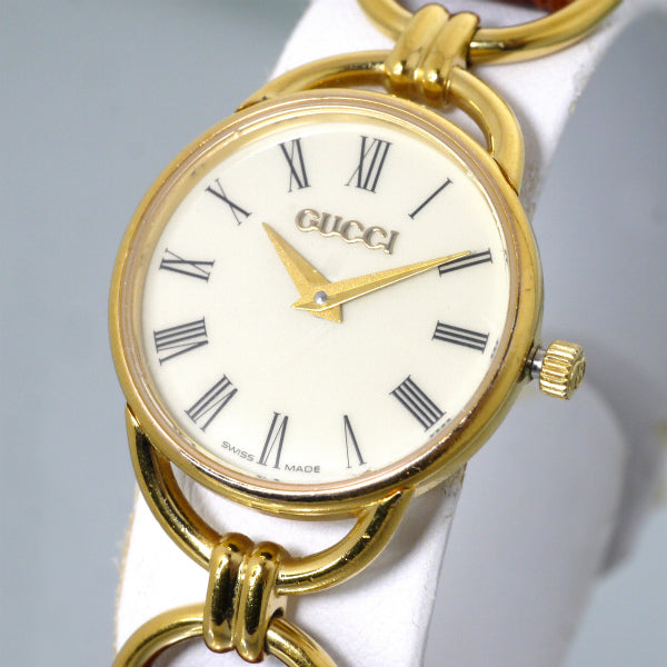 OLD Gucci　サイドビッド ローマンインデックス腕時計（クロコ・茶）