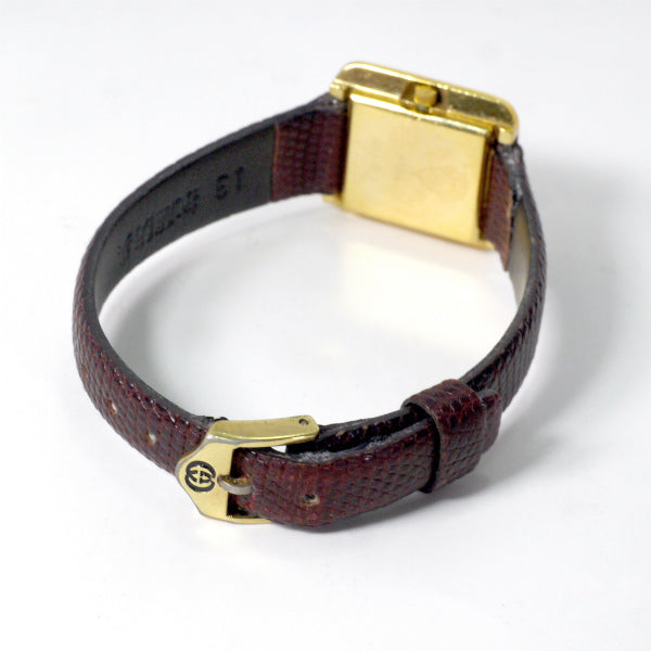 OLD Gucci スクエア ゴールドフェイス腕時計（茶）