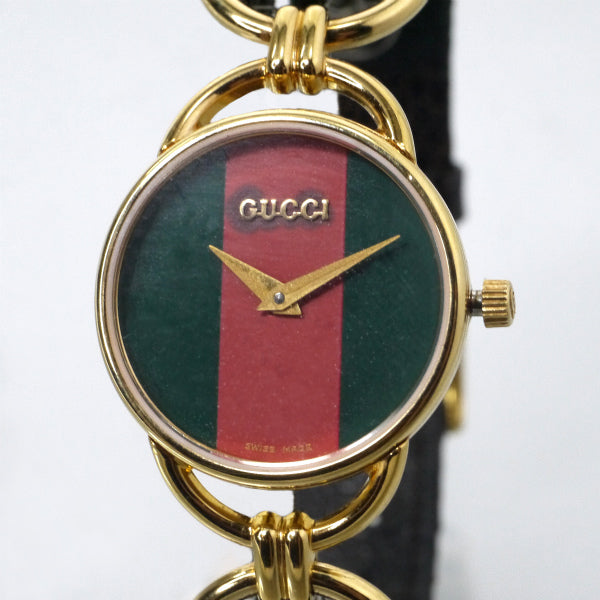 OLD Gucci　＜訳あり＞サイドビットシェリー腕時計（リザード・濃茶）