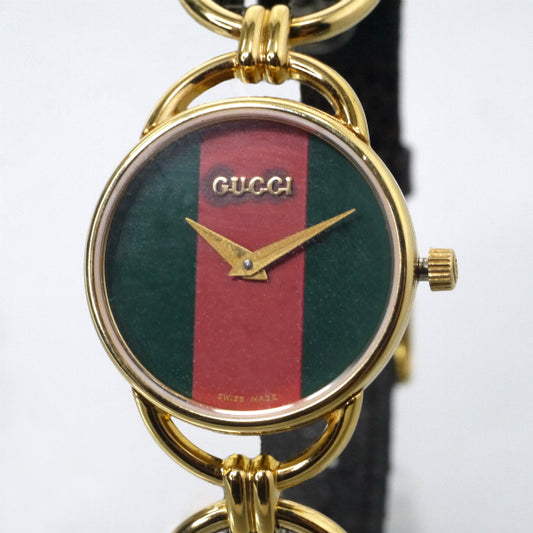 OLD Gucci　＜訳あり＞サイドビットシェリー腕時計（リザード・濃茶）