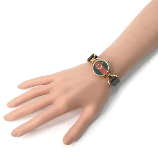 OLD Gucci　＜訳あり＞サイドビットシェリー腕時計（リザード・濃茶）