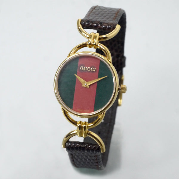 OLD Gucci　＜訳あり＞サイドビットシェリー腕時計（リザード・濃茶）