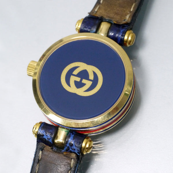 OLD Gucci サイドシェリーミニ腕時計（クロコ/青）