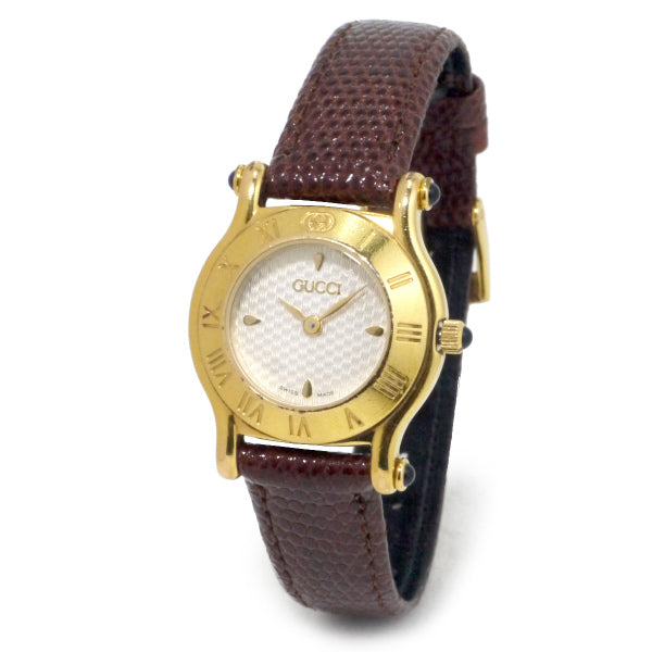 OLD Gucci 　ギリシャ数字　石付き腕時計（茶）