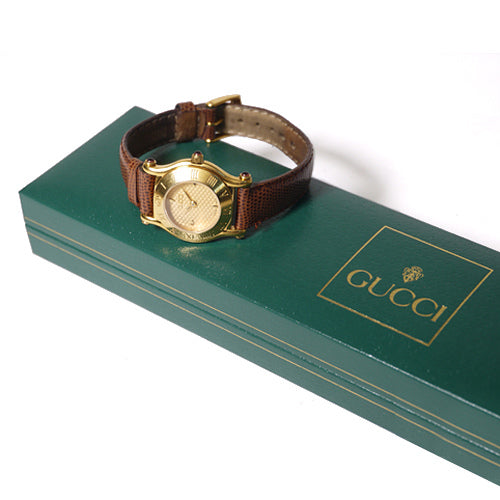 OLD Gucci 　ギリシャ数字　石付き腕時計（茶）