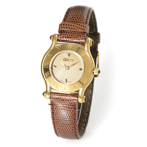 OLD Gucci 　ギリシャ数字　石付き腕時計（茶）