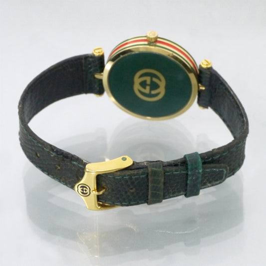 OLD Gucci　サイドシェリービッグ腕時計（リザード/緑）