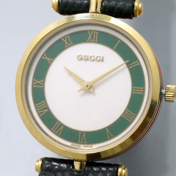 OLD Gucci　サイドシェリービッグ腕時計（リザード/緑）