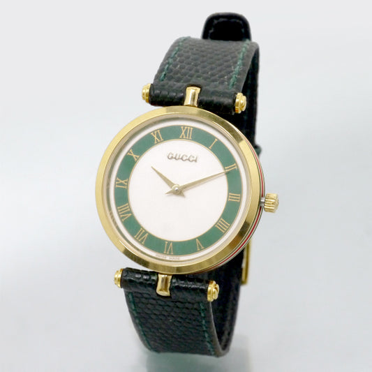 OLD Gucci　サイドシェリービッグ腕時計（リザード/緑）