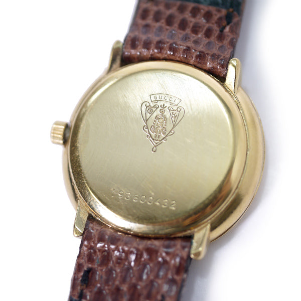 OLD Gucci 　丸型Gベゼルシェリー腕時計（濃茶/リザード）