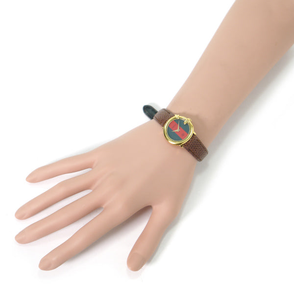 OLD Gucci 　丸型Gベゼルシェリー腕時計（濃茶/リザード）