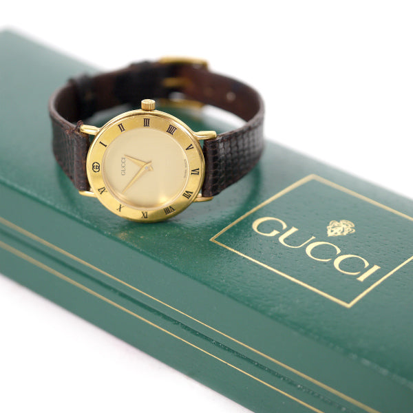 OLD Gucci ギリシャ数字 リザード腕時計（濃茶）