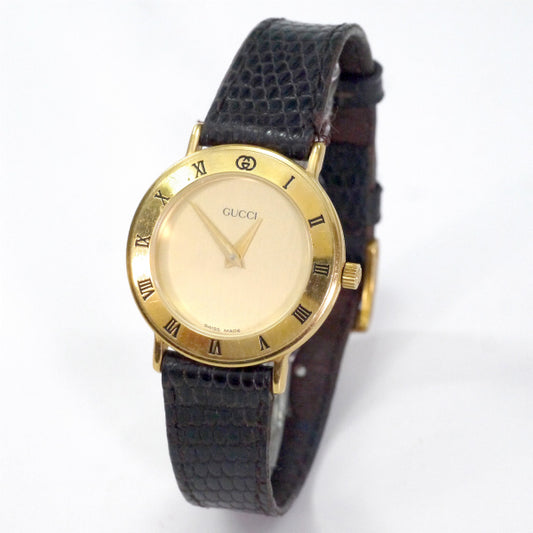 OLD Gucci ギリシャ数字 リザード腕時計（濃茶）