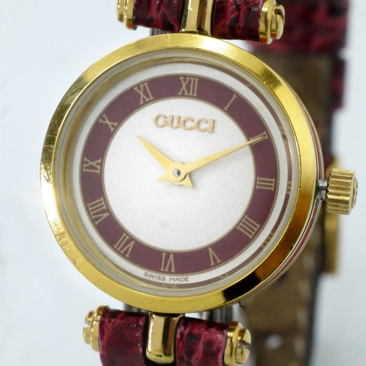 OLD Gucci　サイドシェリーミニ腕時計（ボルドー）
