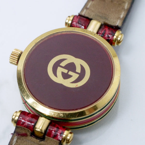 OLD Gucci　サイドシェリーミニ腕時計（ボルドー）