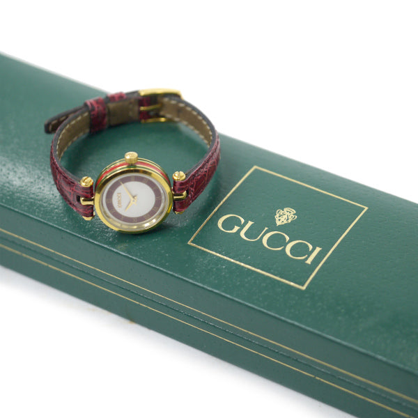 OLD Gucci　サイドシェリーミニ腕時計（ボルドー）